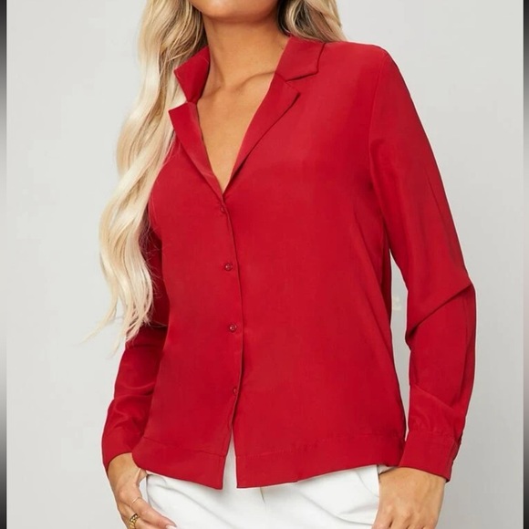 Women’s Red Button Up Blouse SHEIN​​ - Picture 1 of 4